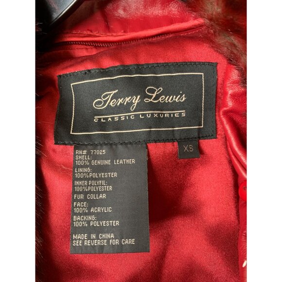 VTG 90s Terry Lewis Red Leather Coat Fur Collar Thermolite Lining XS 9029 NWD - Picture 4 of 16